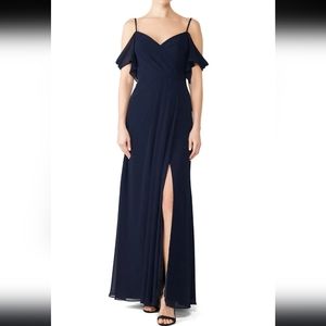 Watters Navy Aldridge Gown Thigh Slit Size 6
